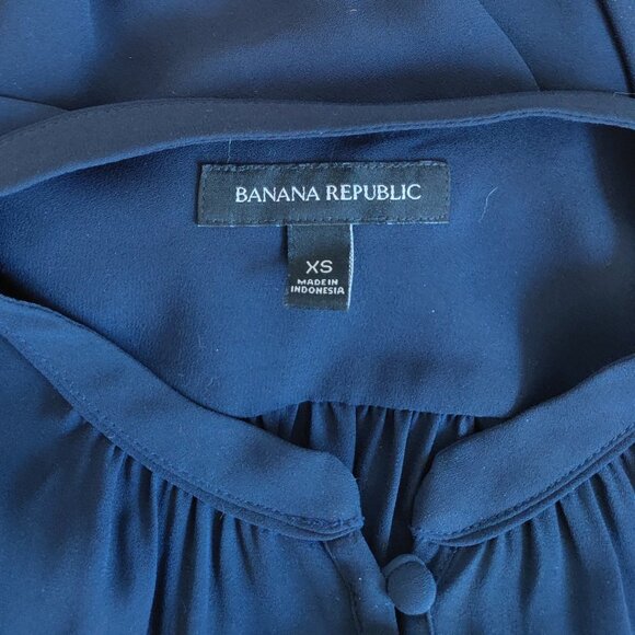 Navy Banana Republic Button-Front Bishop Sleeve Blouse - Picture 4 of 7